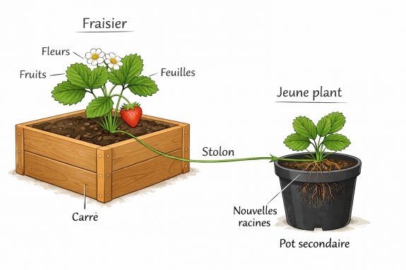 Schéma fraisier et son stolon 