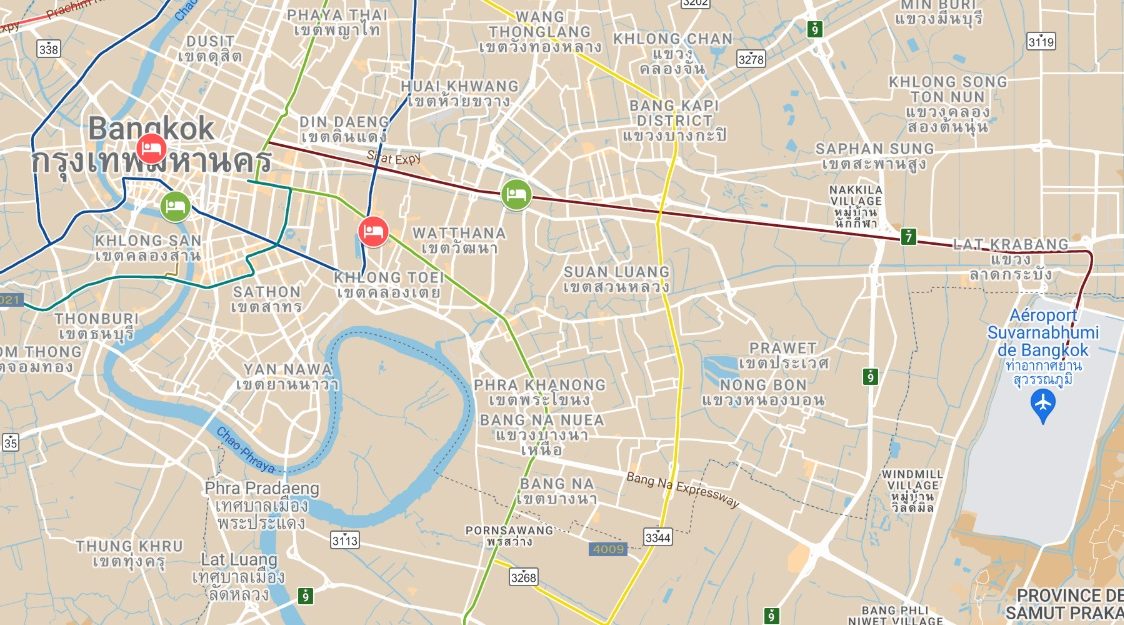 Carte hôtels Bangkok