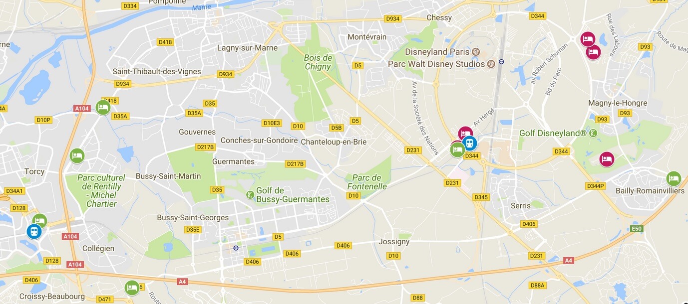 Carte hotels proximité Disneyland Paris
