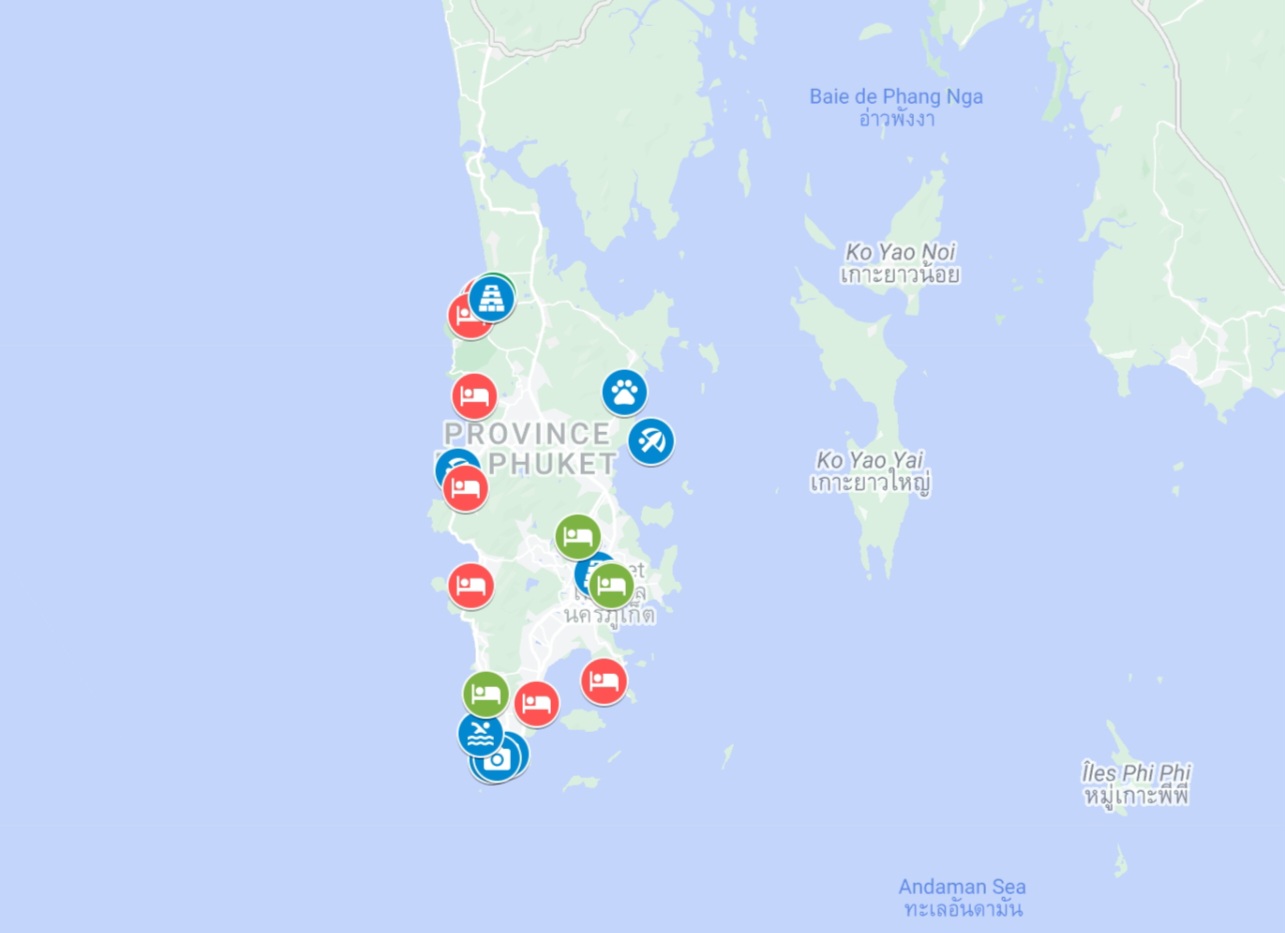 Phuket carte hôtels