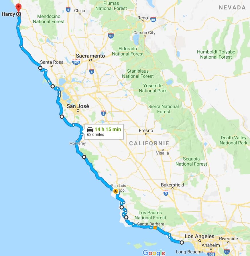 Carte road trip Californie