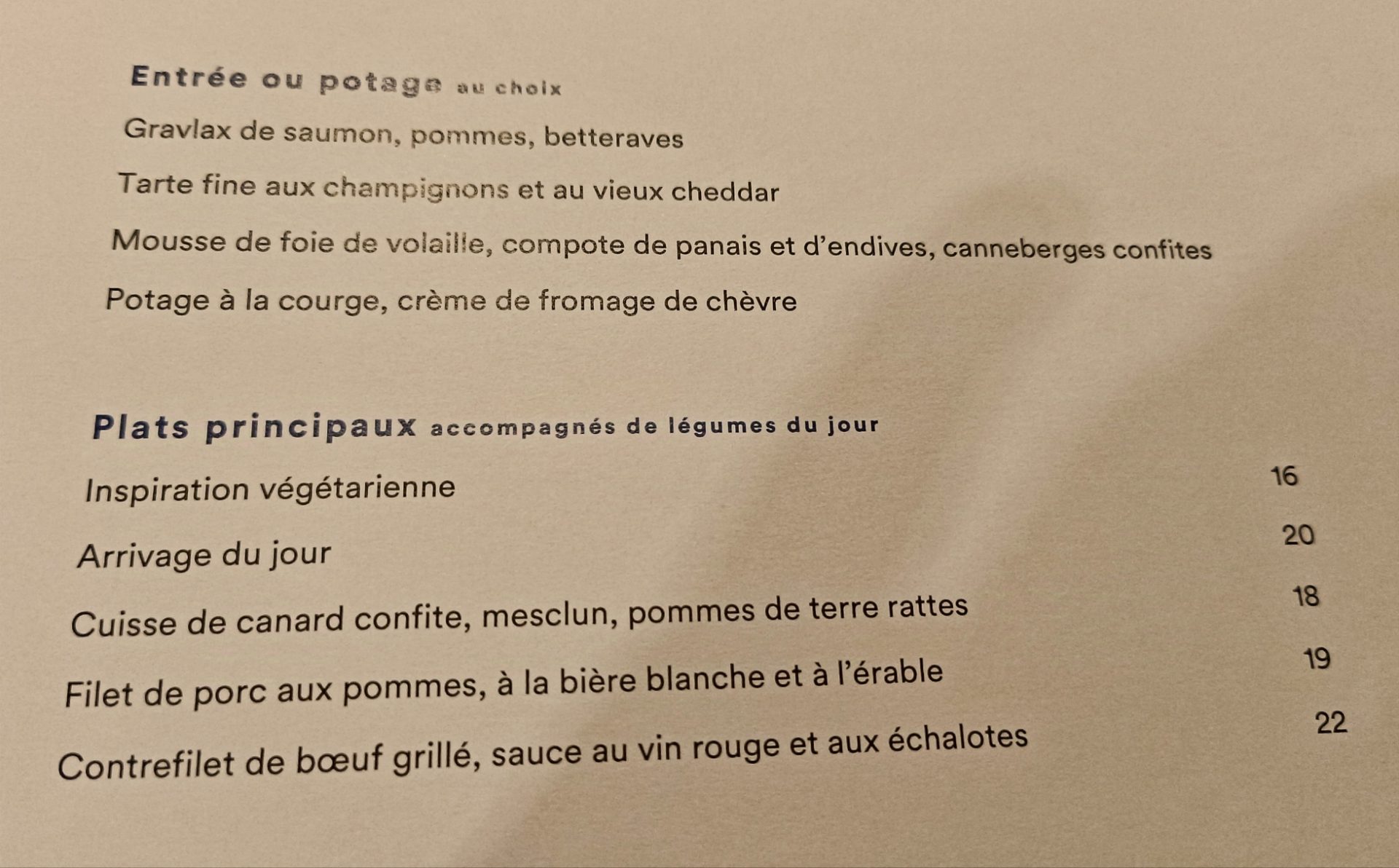 Menu La Relève Gourmande