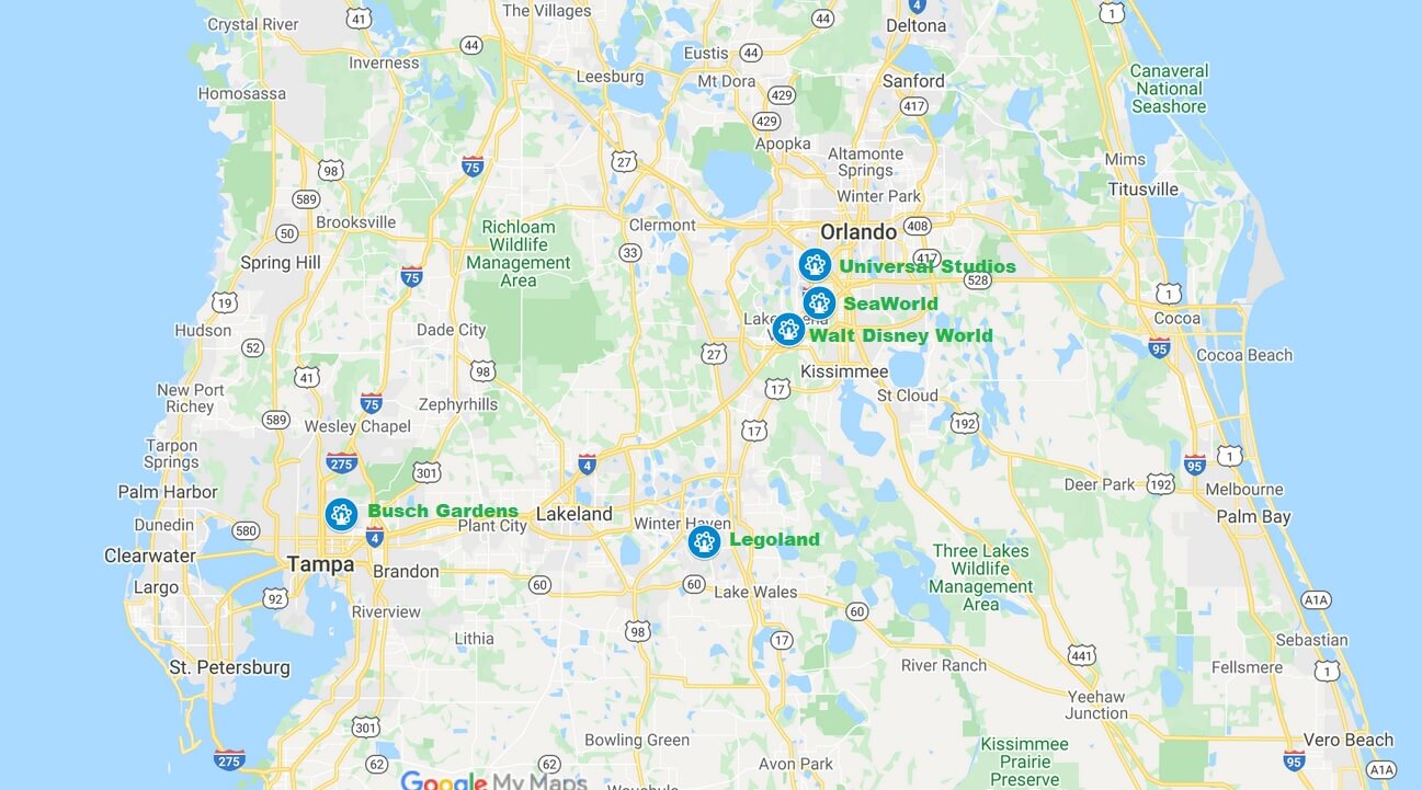 Carte parcs d'attractions Orlando Floride