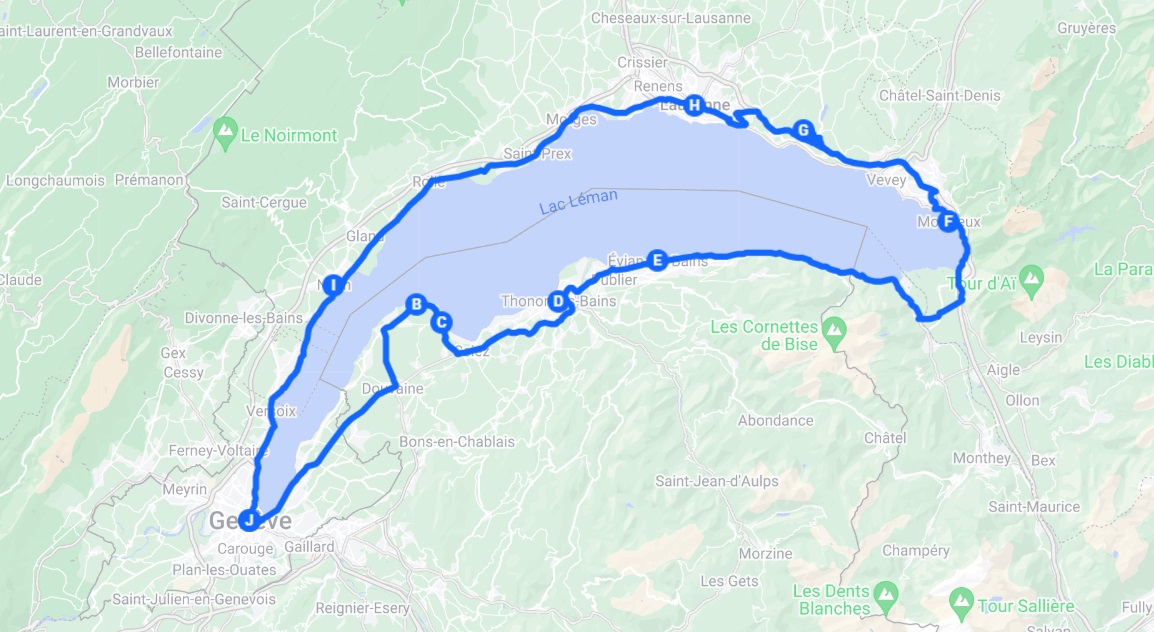 Itinéraire tour du lac Léman